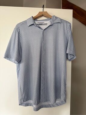Johnston & Murphy Men's Light Blue Geometric Polo